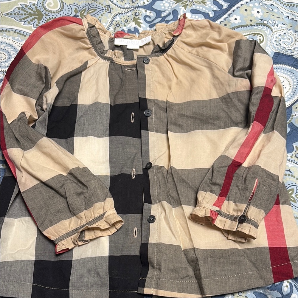 Burberry Kids Plaid Button Down Shirt - Beige, Black, Red
